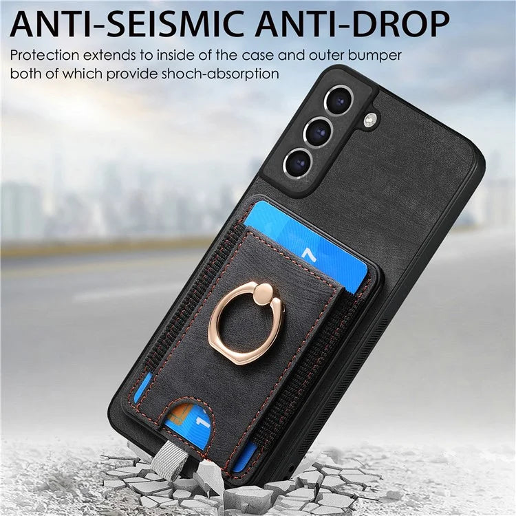 D7 For Samsung Galaxy S21 FE 5G Case Retro Leather+TPU Phone Cover with Detachable Card Holder