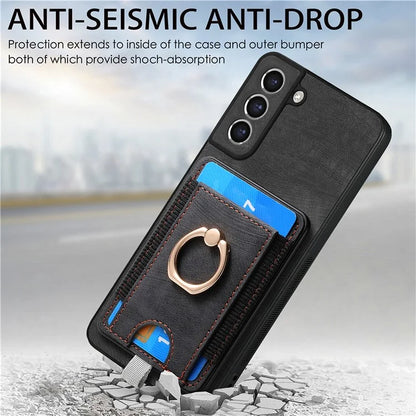 D7 For Samsung Galaxy S21 FE 5G Case Retro Leather+TPU Phone Cover with Detachable Card Holder