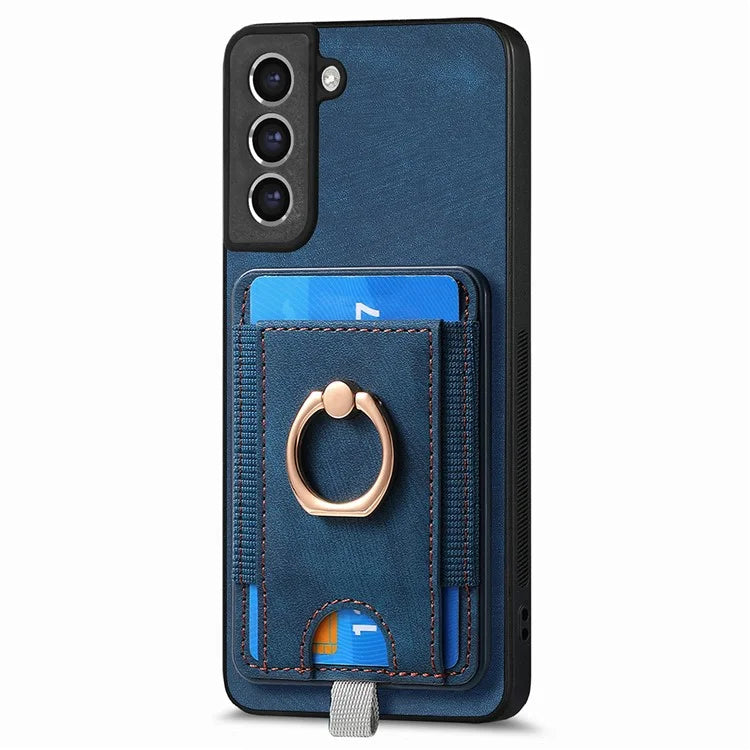 D7 For Samsung Galaxy S21 FE 5G Case Retro Leather+TPU Phone Cover with Detachable Card Holder