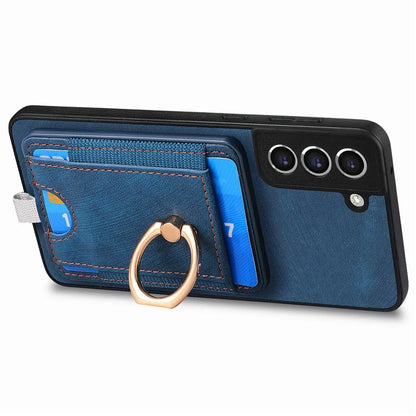 D7 For Samsung Galaxy S21 FE 5G Case Retro Leather+TPU Phone Cover with Detachable Card Holder