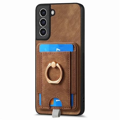 D7 For Samsung Galaxy S21 FE 5G Case Retro Leather+TPU Phone Cover with Detachable Card Holder
