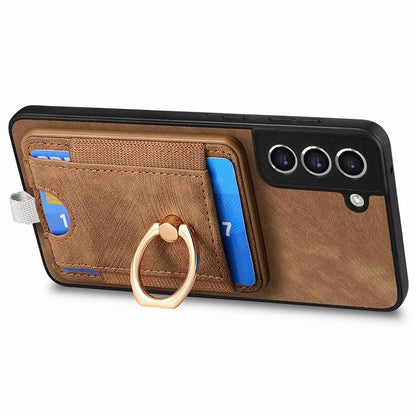 D7 For Samsung Galaxy S21 FE 5G Case Retro Leather+TPU Phone Cover with Detachable Card Holder