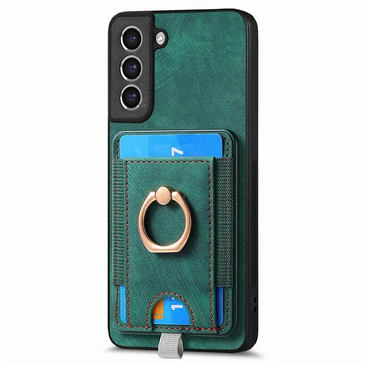 D7 For Samsung Galaxy S21 FE 5G Case Retro Leather+TPU Phone Cover with Detachable Card Holder