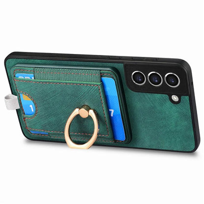 D7 For Samsung Galaxy S21 FE 5G Case Retro Leather+TPU Phone Cover with Detachable Card Holder