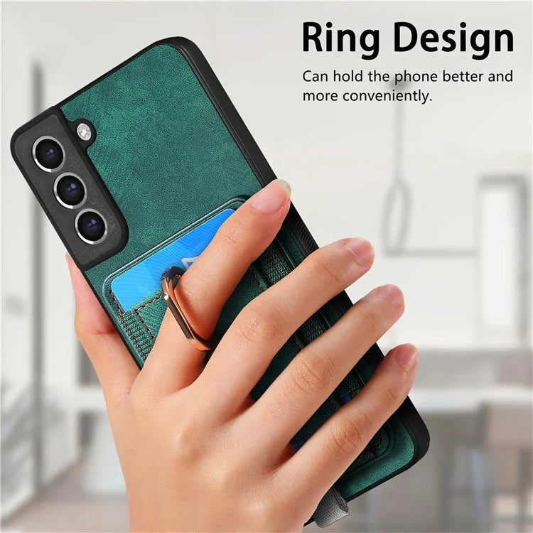 D7 For Samsung Galaxy S21 FE 5G Case Retro Leather+TPU Phone Cover with Detachable Card Holder