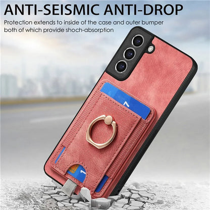 D7 For Samsung Galaxy S21 FE 5G Case Retro Leather+TPU Phone Cover with Detachable Card Holder