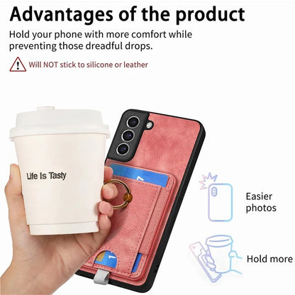 D7 For Samsung Galaxy S21 FE 5G Case Retro Leather+TPU Phone Cover with Detachable Card Holder