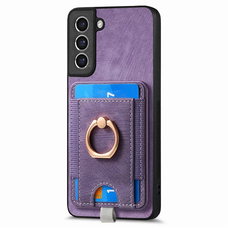 D7 For Samsung Galaxy S21 FE 5G Case Retro Leather+TPU Phone Cover with Detachable Card Holder