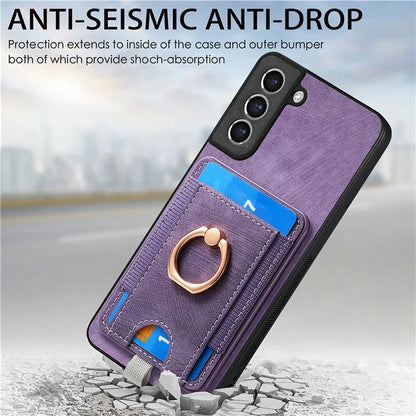 D7 For Samsung Galaxy S21 FE 5G Case Retro Leather+TPU Phone Cover with Detachable Card Holder