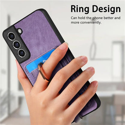D7 For Samsung Galaxy S21 FE 5G Case Retro Leather+TPU Phone Cover with Detachable Card Holder