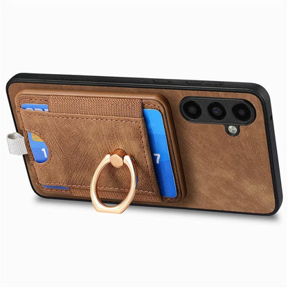 D7 For Samsung Galaxy A35 5G Kickstand Case Detachable Card Holder Retro Phone Cover
