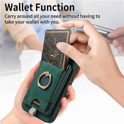D7 For Samsung Galaxy A35 5G Kickstand Case Detachable Card Holder Retro Phone Cover