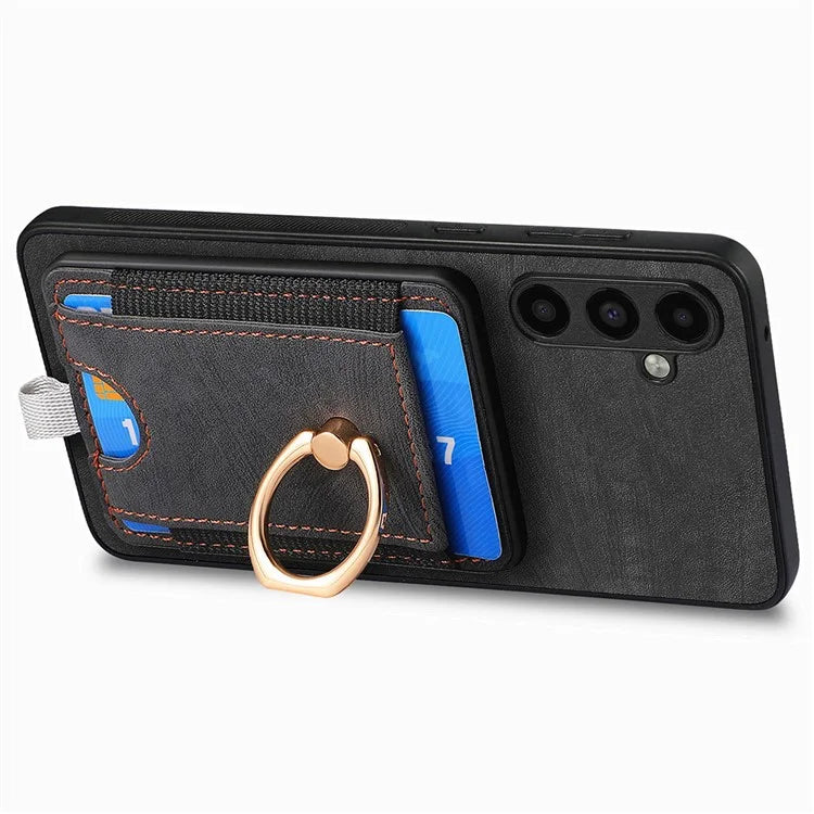 D7 For Samsung Galaxy A25 5G (Global) (161.0 x 76.5 x 8.3mm) Case Retro Leather+TPU Phone Shell with Kickstand