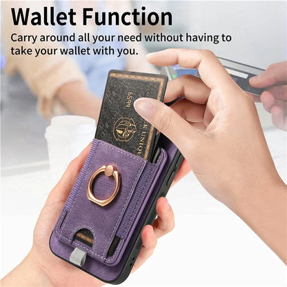 D7 For Samsung Galaxy A15 4G / A15 5G Case Magnetic Card Slot Kickstand Phone Cover