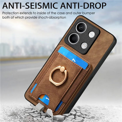 D7 For Xiaomi Redmi Note 13 4G Kickstand Case Magnetic Card Slot Anti-scratch Phone Cover