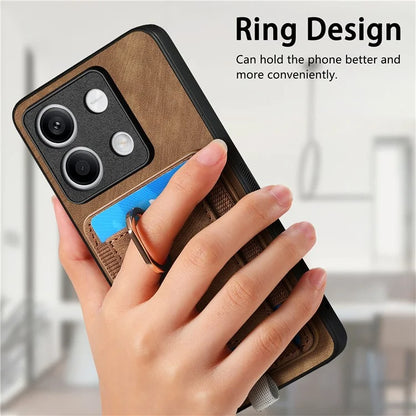 D7 For Xiaomi Redmi Note 13 4G Kickstand Case Magnetic Card Slot Anti-scratch Phone Cover