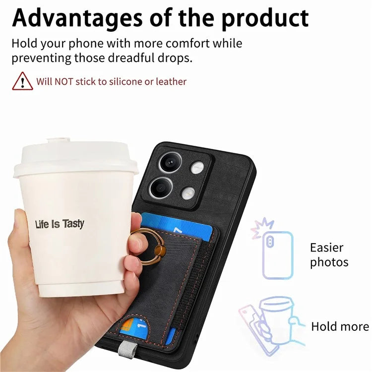 D7 For Xiaomi Redmi Note 13 4G Kickstand Case Magnetic Card Slot Anti-scratch Phone Cover