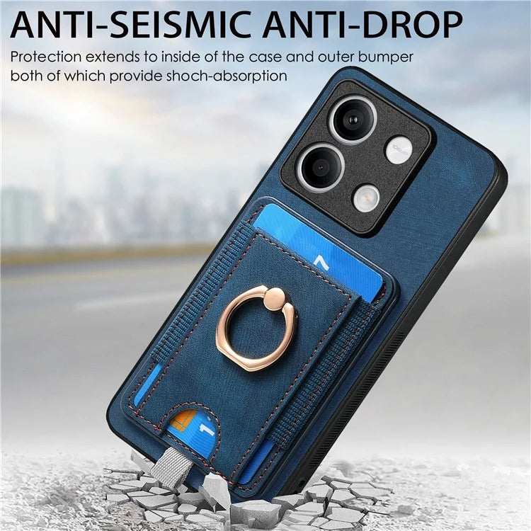 D7 For Xiaomi Redmi Note 13 4G Kickstand Case Magnetic Card Slot Anti-scratch Phone Cover