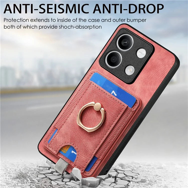 D7 For Xiaomi Redmi Note 13 4G Kickstand Case Magnetic Card Slot Anti-scratch Phone Cover