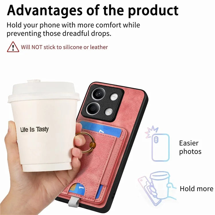D7 For Xiaomi Redmi Note 13 4G Kickstand Case Magnetic Card Slot Anti-scratch Phone Cover