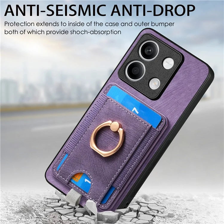 D7 For Xiaomi Redmi Note 13 4G Kickstand Case Magnetic Card Slot Anti-scratch Phone Cover