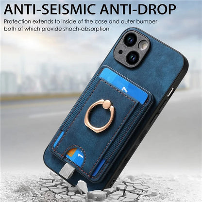 D7 For iPhone 15 Case Detachable Card Holder PU Leather Kickstand Cover