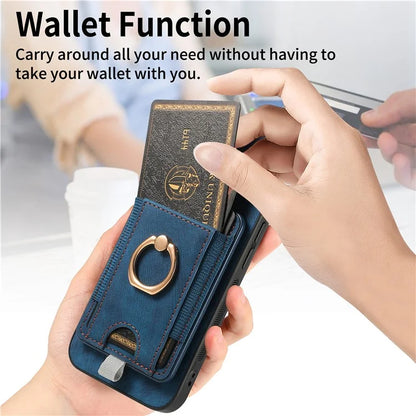 D7 For iPhone 15 Case Detachable Card Holder PU Leather Kickstand Cover