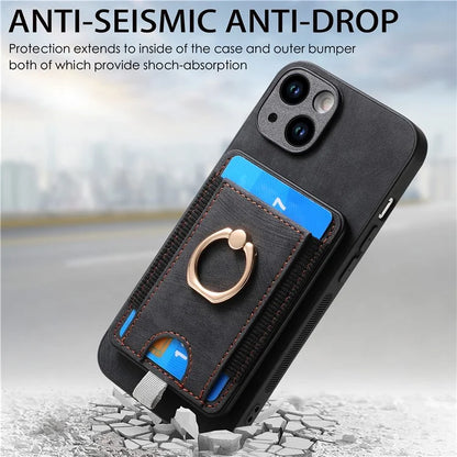 D7 For iPhone 15 Case Detachable Card Holder PU Leather Kickstand Cover