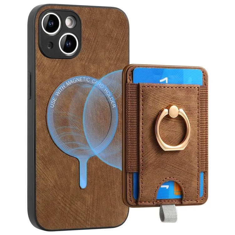 D7 For iPhone 15 Case Detachable Card Holder PU Leather Kickstand Cover