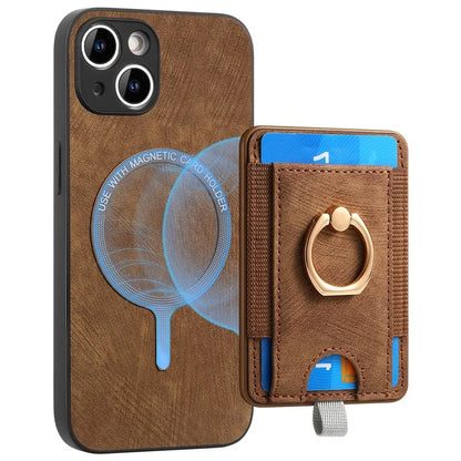 D7 For iPhone 15 Case Detachable Card Holder PU Leather Kickstand Cover