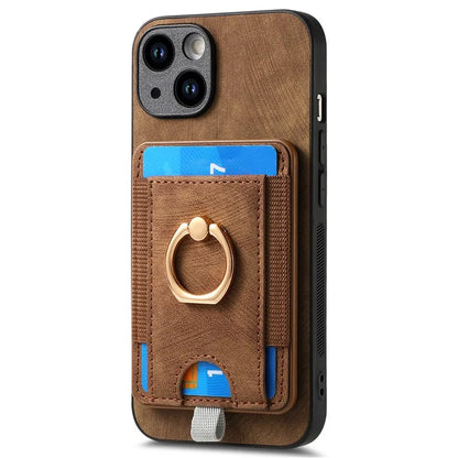 D7 For iPhone 15 Case Detachable Card Holder PU Leather Kickstand Cover