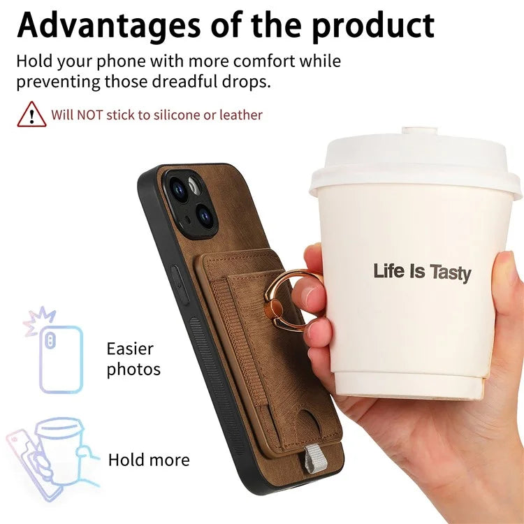D7 For iPhone 15 Case Detachable Card Holder PU Leather Kickstand Cover