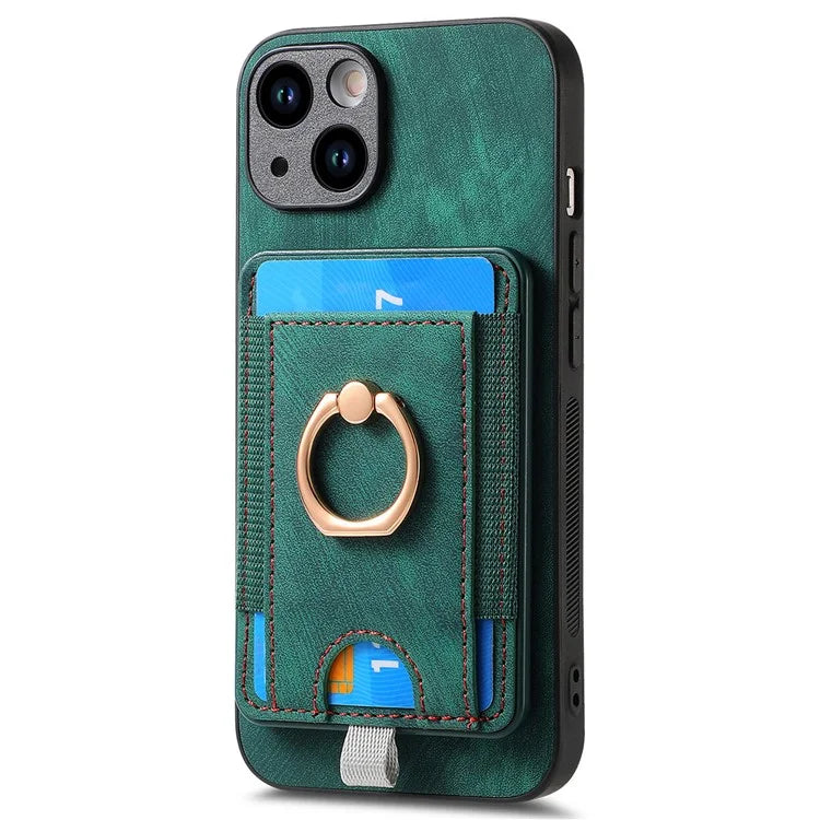 D7 For iPhone 15 Case Detachable Card Holder PU Leather Kickstand Cover