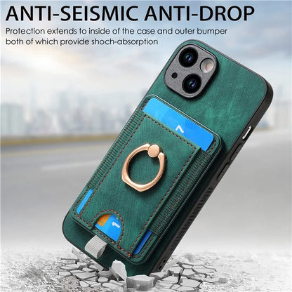 D7 For iPhone 15 Case Detachable Card Holder PU Leather Kickstand Cover
