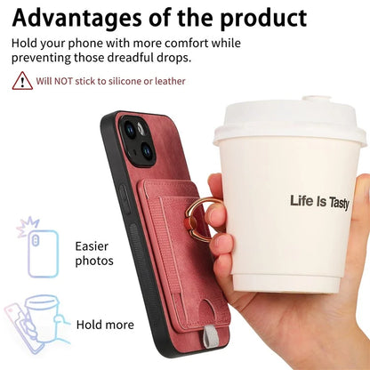 D7 For iPhone 15 Case Detachable Card Holder PU Leather Kickstand Cover