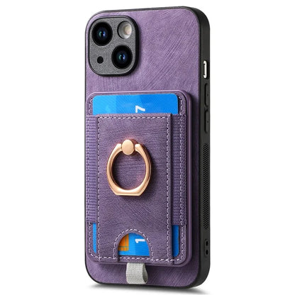 D7 For iPhone 15 Case Detachable Card Holder PU Leather Kickstand Cover