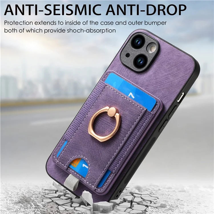 D7 For iPhone 15 Case Detachable Card Holder PU Leather Kickstand Cover
