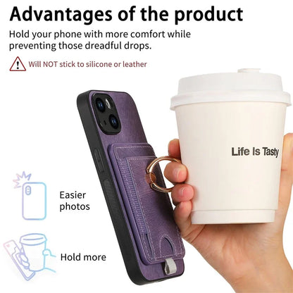 D7 For iPhone 15 Case Detachable Card Holder PU Leather Kickstand Cover