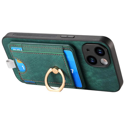 D7 For iPhone 15 Plus Case Kickstand Leather+TPU Phone Cover with Detachable Card Bag