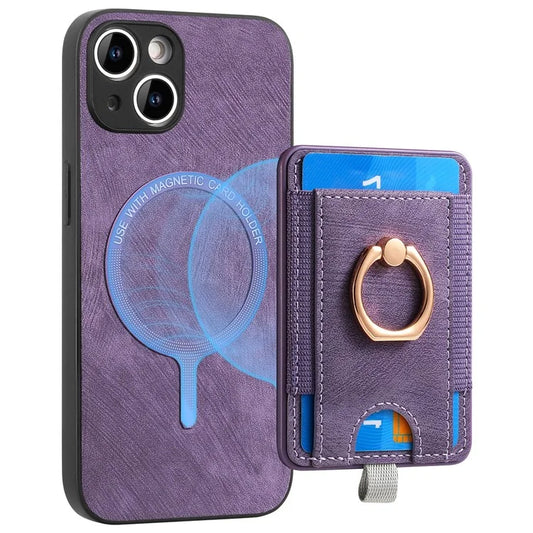 D7 For iPhone 14 / 13 Case 2 in 1 Magnetic Detachable Retro Leather Back Cover