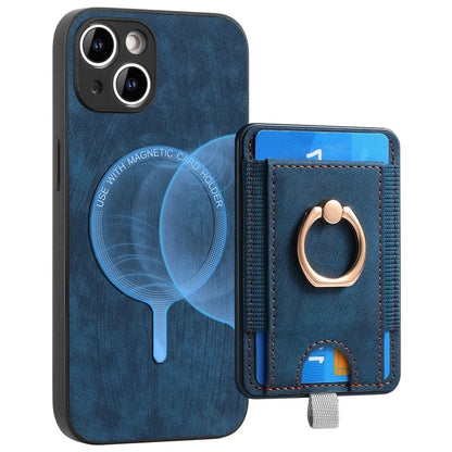 D7 For iPhone 14 / 13 Case 2 in 1 Magnetic Detachable Retro Leather Back Cover