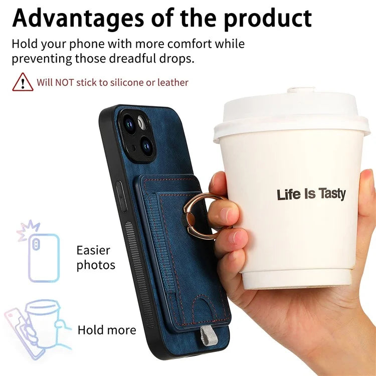 D7 For iPhone 14 / 13 Case 2 in 1 Magnetic Detachable Retro Leather Back Cover