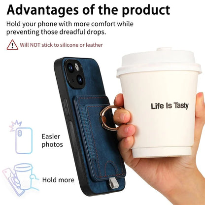 D7 For iPhone 14 / 13 Case 2 in 1 Magnetic Detachable Retro Leather Back Cover