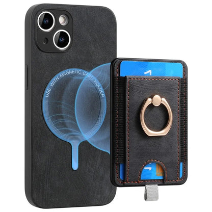 D7 For iPhone 14 / 13 Case 2 in 1 Magnetic Detachable Retro Leather Back Cover