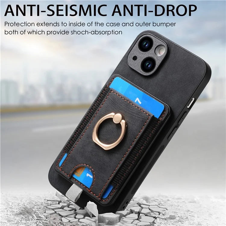 D7 For iPhone 14 / 13 Case 2 in 1 Magnetic Detachable Retro Leather Back Cover