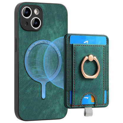 D7 For iPhone 14 / 13 Case 2 in 1 Magnetic Detachable Retro Leather Back Cover