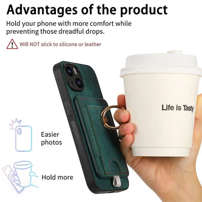D7 For iPhone 14 / 13 Case 2 in 1 Magnetic Detachable Retro Leather Back Cover