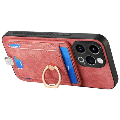D7 For iPhone 14 Pro Case Ring Kickstand Leather+TPU Cover Detachable Magnetic Card Holder