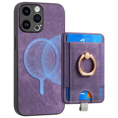 D7 For iPhone 14 Pro Case Ring Kickstand Leather+TPU Cover Detachable Magnetic Card Holder