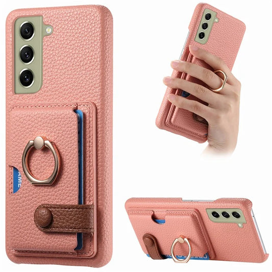 Y2 For Samsung Galaxy S21 FE 5G Cell Phone Case Rotation Ring Kickstand Leather+PC+TPU Cover